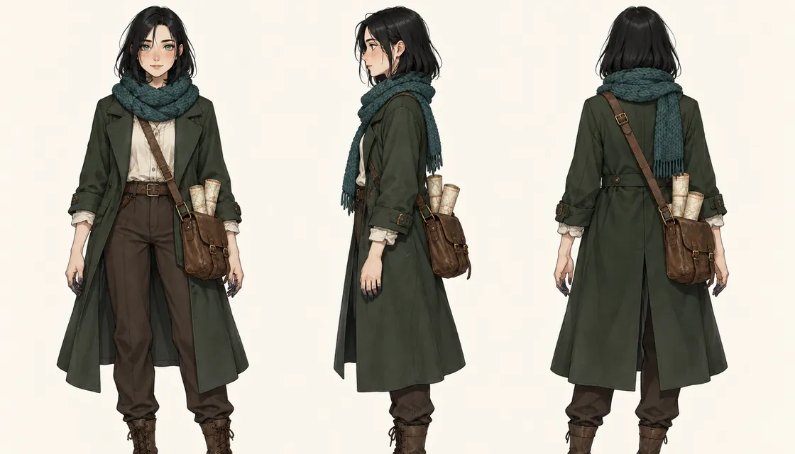 Reference sheet of Juniper Vale with front, side and back views